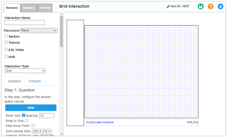 Grid interaction editor window: Renderer tab